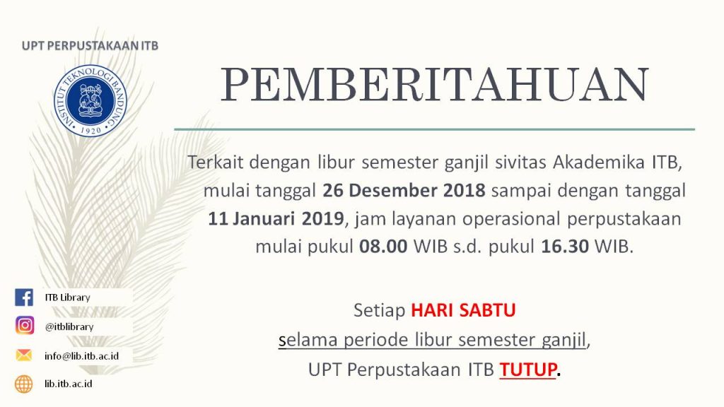 Pengumuman Jam Layanan Upt Perpustakaan Itb Perpustakaan Itb