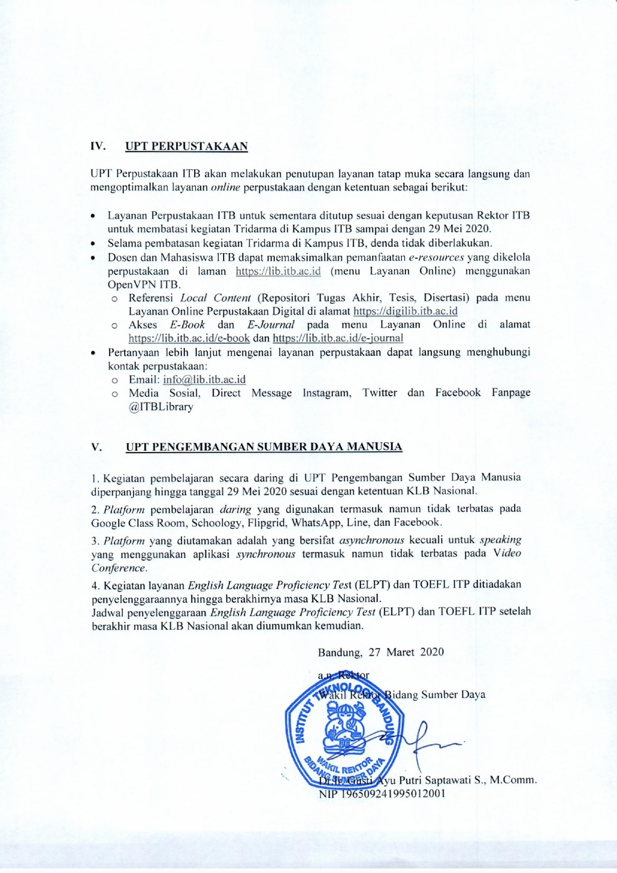 Surat Edaran Institut Teknologi Bandung