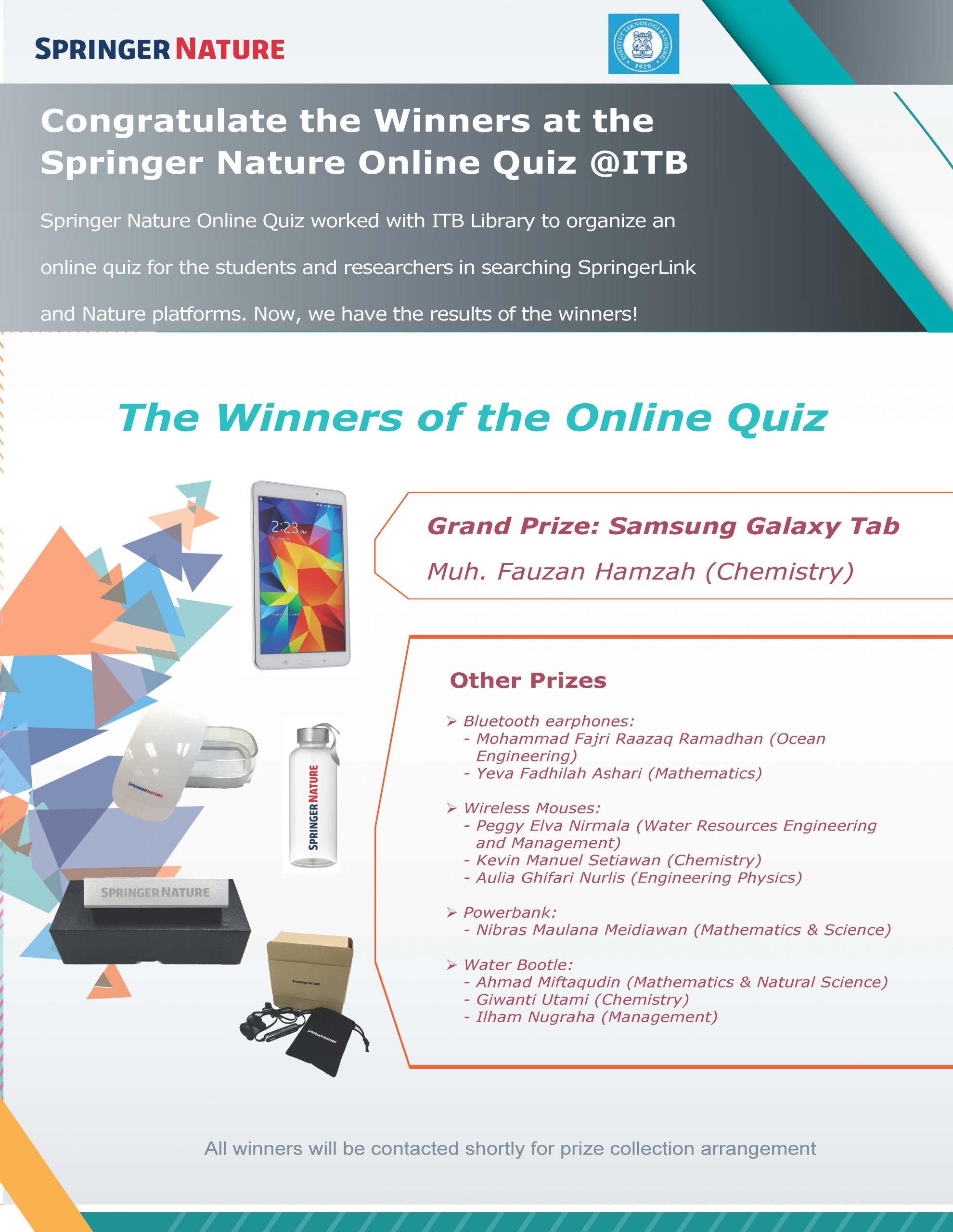 Pemenang Springer Nature Online Quiz @ ITB