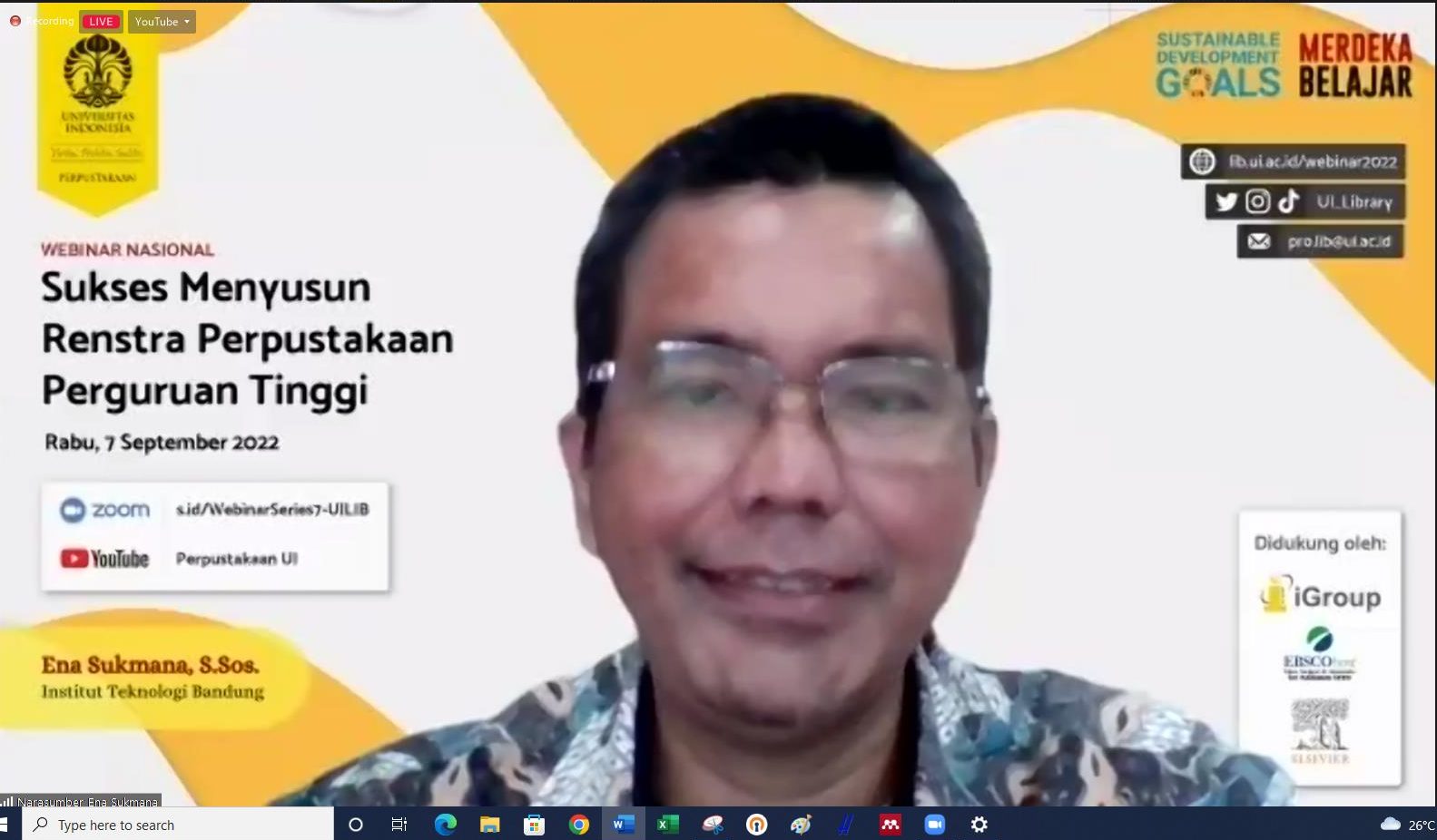 Kepala UPT Perpustakaan ITB Menjadi Narasumber di Webinar Nasional Perpustakaan Universitas Indonesia Terkait RENSTRA Perpustakaan