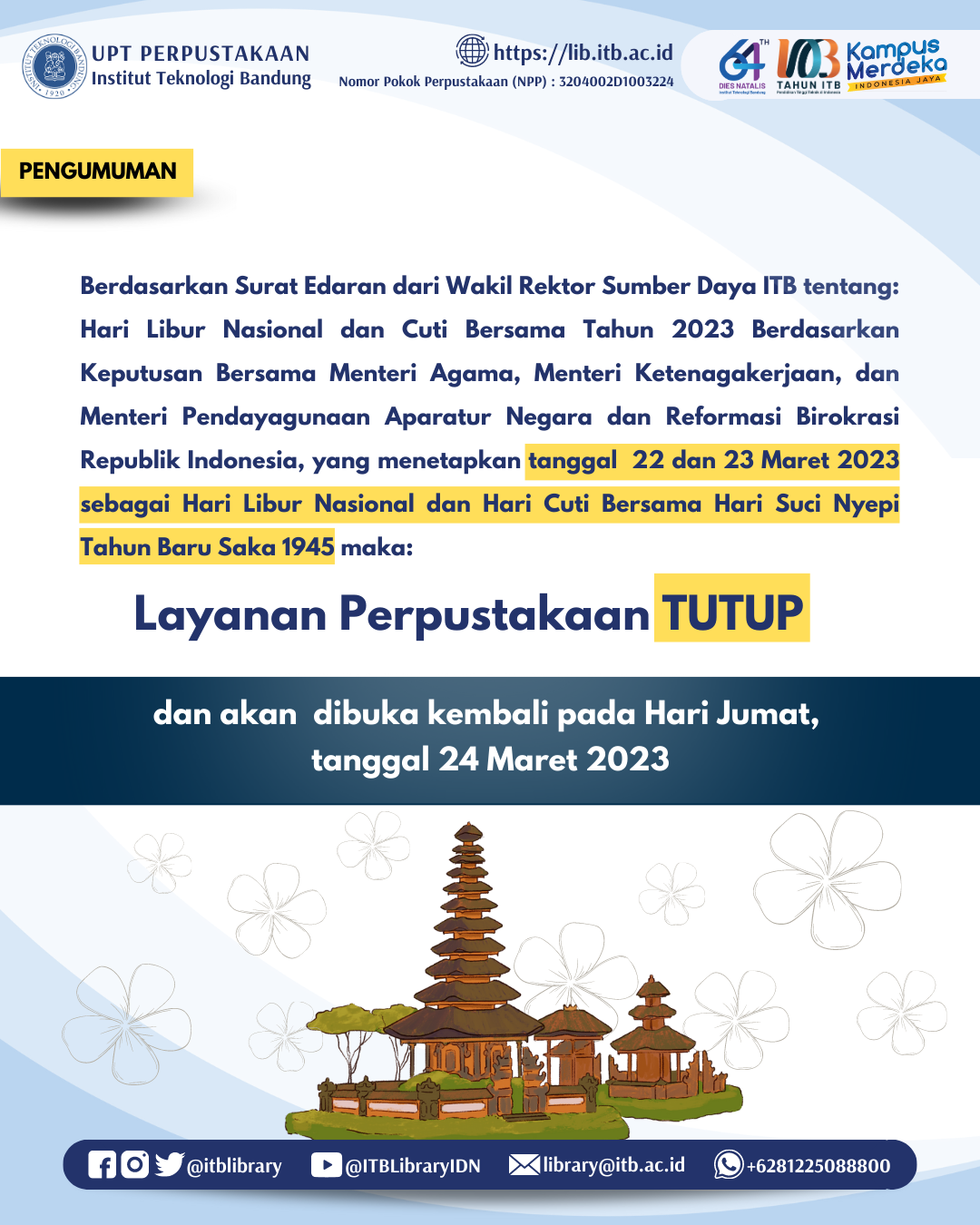 Pengumuman Libur Nasional dan Cuti Bersama Hari Raya Nyepi Tahun Baru Saka 1945