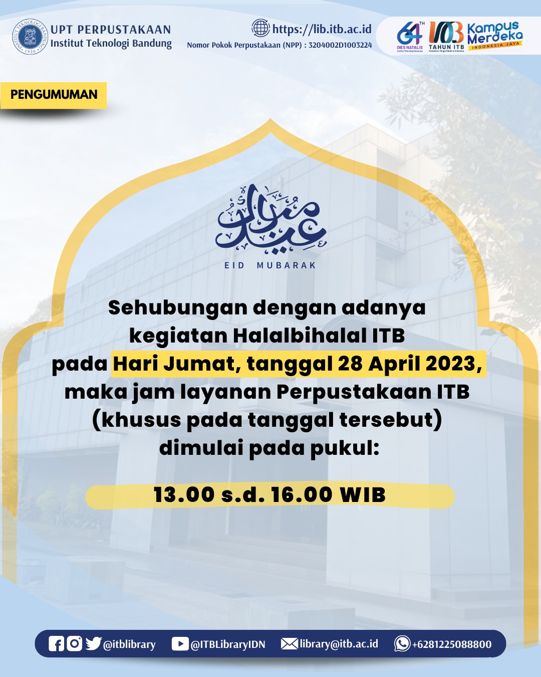 Pengumuman Jam Layanan di Hari Jumat, tanggal 28 April 2023