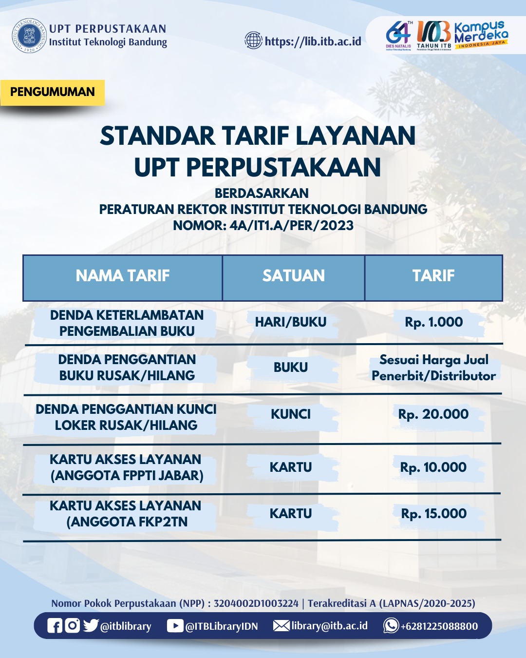 Standar Tarif Layanan UPT Perpustakaan ITB