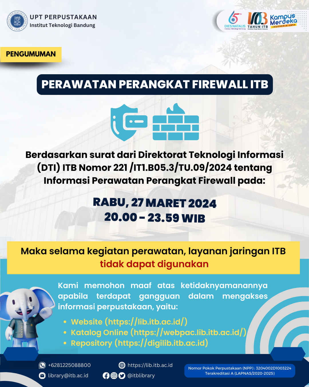 Pengumuman Perawatan Perangkat Firewall ITB