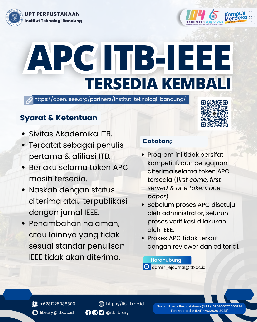 Dukungan APC ITB IEEE Tersedia Kembali di ITB