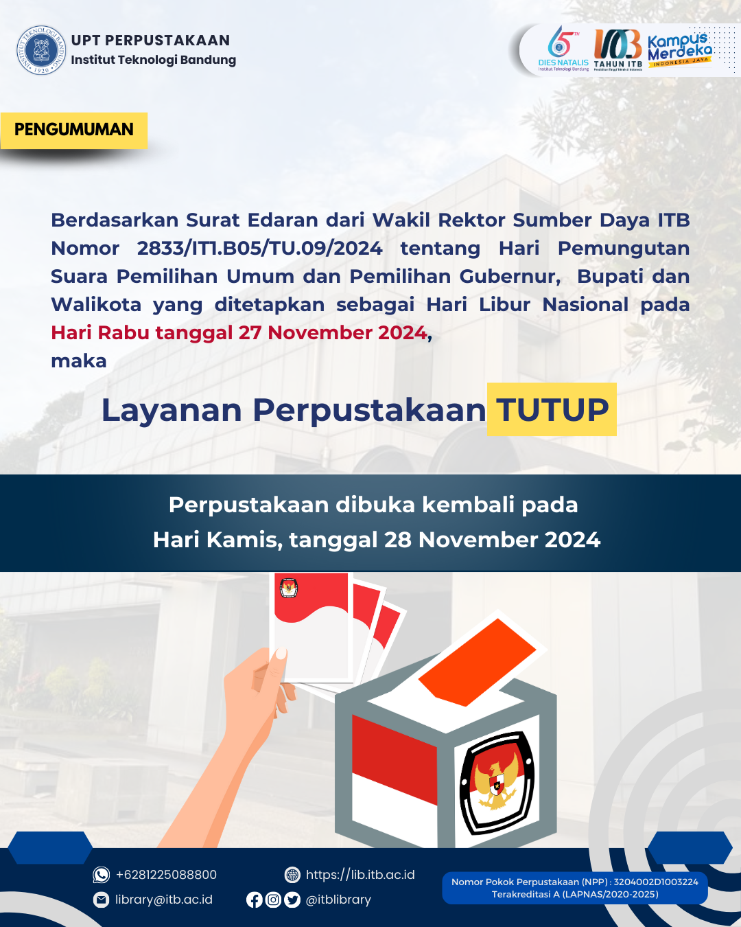 Pengumuman Libur Layanan Perpustakaan saat Pemilu