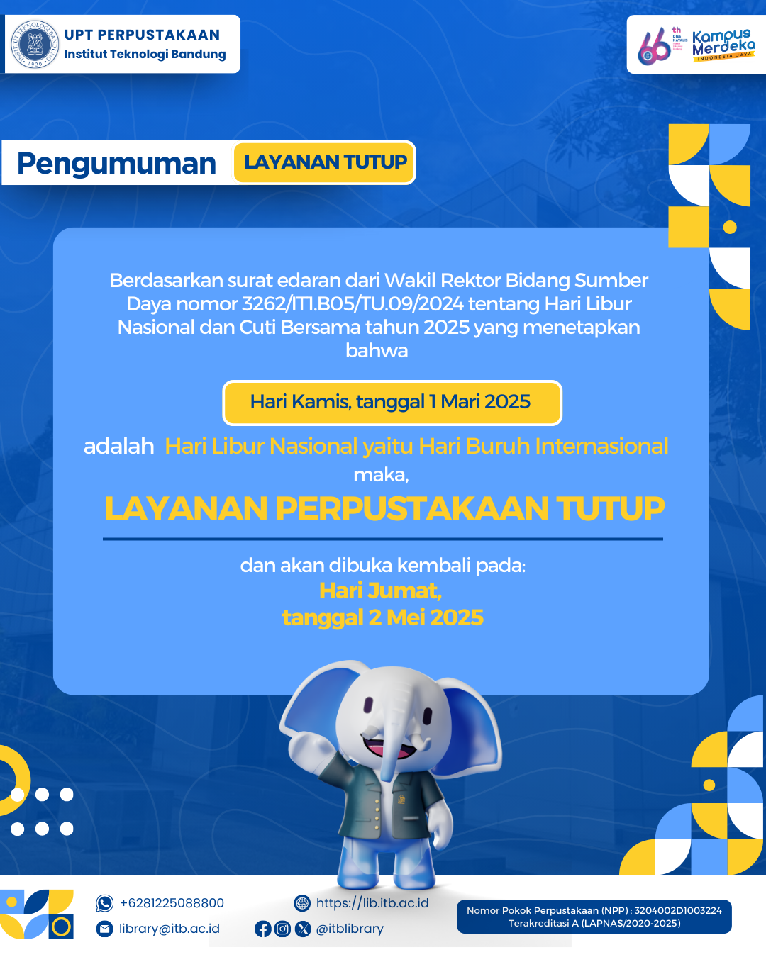 Pengumuman Penutupan Layanan Perpustakaan – Hari Buruh Internasional