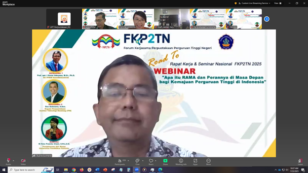 KEPALA UPT PERPUSTAKAAN ITB MENJADI NARASUMBER DALAM KEGIATAN WEBINAR FKP2TN Bertema RAMA dan Perannya di Masa Depan bagi Kemajuan Perguruan Tinggi di Indonesia
